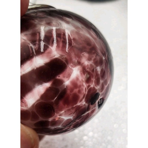 Mauve Spotted Hand Blown Art Glass Orb Christmas Ornament Gazing Ball vtg PBarn? - Picture 11 of 13